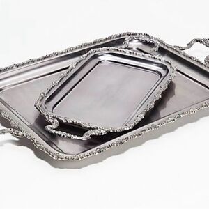 TWO BRAND NEW STAINLESS Decorative Serving Tray Set - Elegant Home Accent